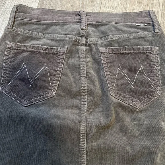 MOTHER Gray Corduroy Midi Skirt Frayed Raw Hem Size 24 - Picture 5 of 13